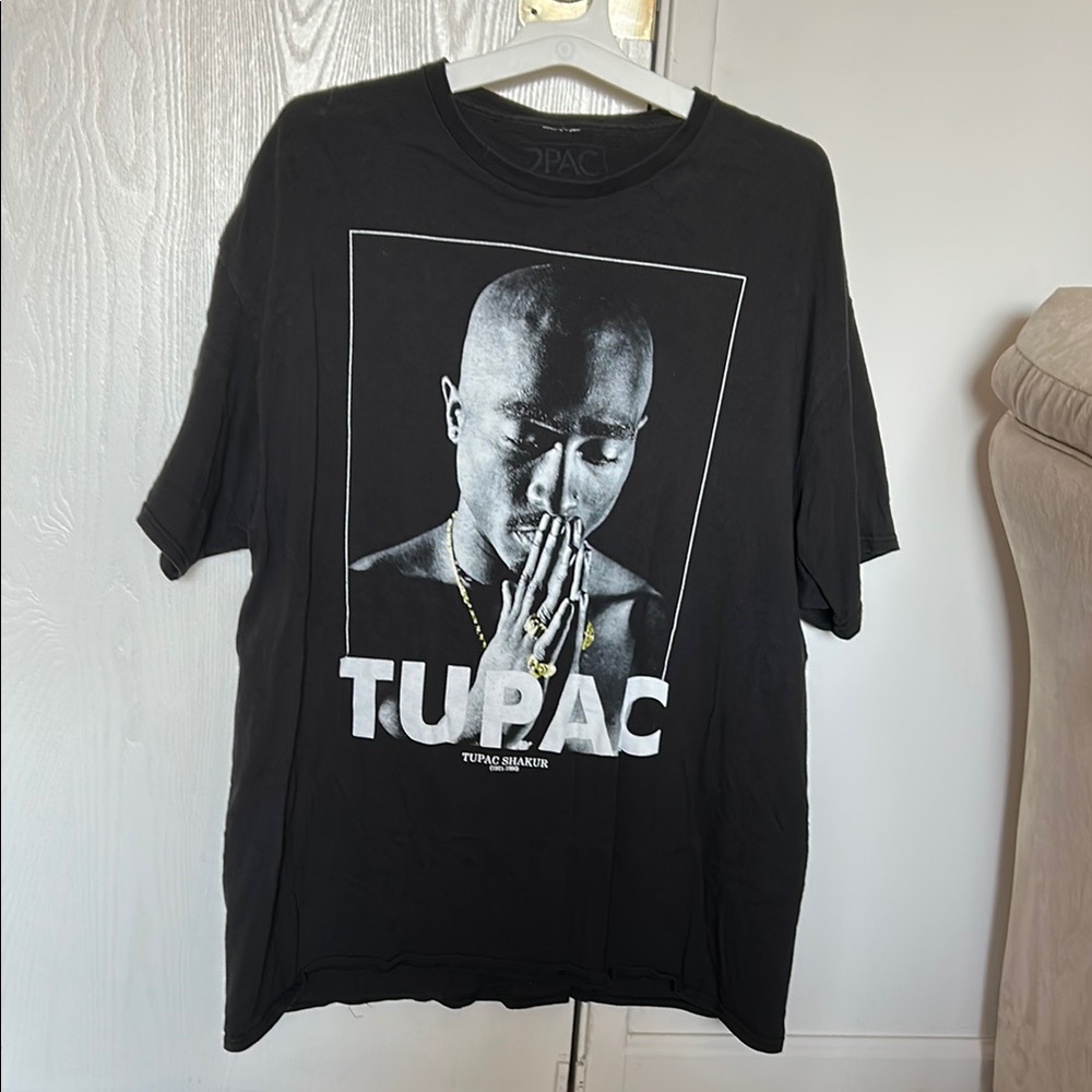 Black Short Sleeve Tee with Tupac Graphic